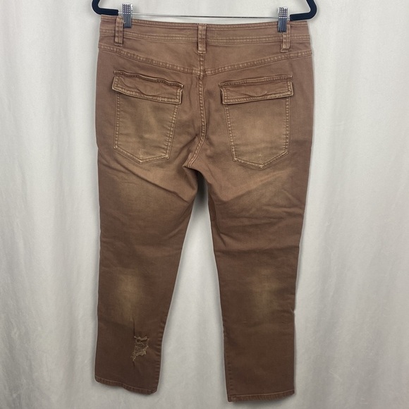 FREE People Button Fly Front Womens Brown Distressed Jeans Pants - Size 8 - Picture 12 of 16